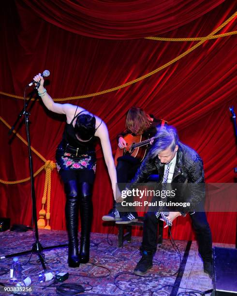 Lena Hall and John Cameron Mitchell attend The Cinema Society & Bluemercury host the after party for IFC Films' "Freak Show" at Public Arts on...