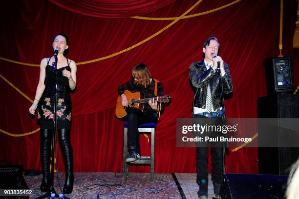 Lena Hall and John Cameron Mitchell attend The Cinema Society & Bluemercury host the after party for IFC Films' "Freak Show" at Public Arts on...