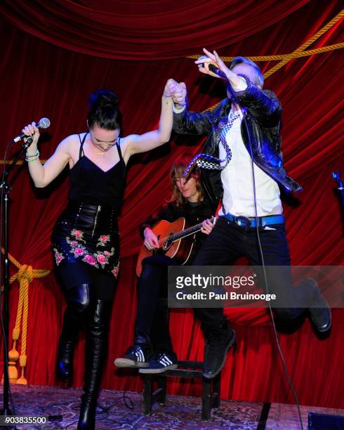 Lena Hall and John Cameron Mitchell attend The Cinema Society & Bluemercury host the after party for IFC Films' "Freak Show" at Public Arts on...