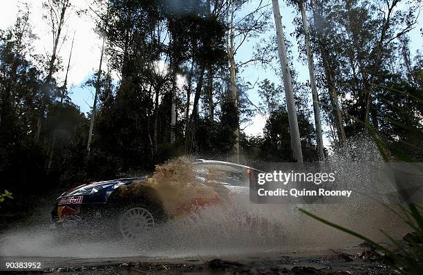 Dani Sordo of Spain and Marc Marti of Spain compete in their Citroen C4 Total during the Repco Rally of Australia Special Stage 32 on September 6,...
