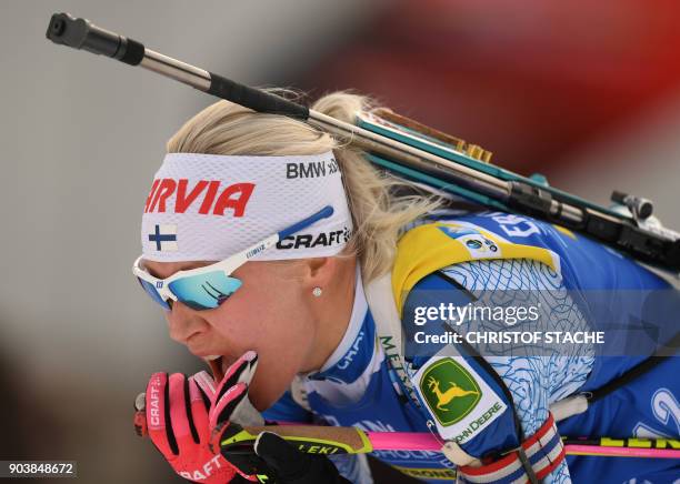 Finland's Kaisa Makarainen competes during the women's 15 km individual event at the Biathlon World Cup on January 11, 2018 in Ruhpolding, southern...