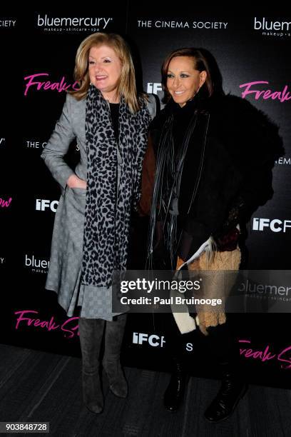 Arianna Huffington and Donna Karan attend The Cinema Society & Bluemercury host the premiere of IFC Films' "Freak Show" at Landmark Sunshine Cinema...