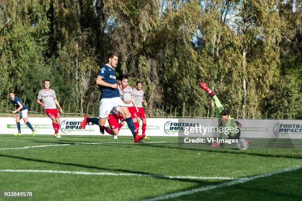 Ilias Alhaft of Sparta Rotterdam scores during the friendly match between Sparta Rotterdam and 1 FC Kaiserslautern at Dama de Noche on January 11,...