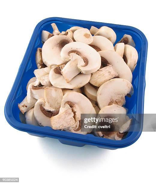 container of mushrooms - mushroom cross section stock pictures, royalty-free photos & images