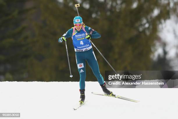 Yulia Dzhima of Ukraine competes at the women's 15km individual competition during the IBU Biathlon World Cup at Chiemgau Arena on January 11, 2018...