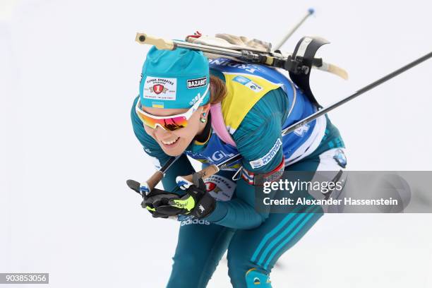 Yulia Dzhima of Ukraine competes at the women's 15km individual competition during the IBU Biathlon World Cup at Chiemgau Arena on January 11, 2018...