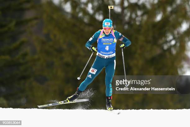 Yulia Dzhima of Ukraine competes at the women's 15km individual competition during the IBU Biathlon World Cup at Chiemgau Arena on January 11, 2018...