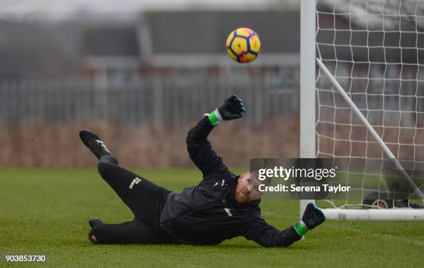 Goalkeeper Rob Elliot during the Newcastle United Training session at the Newcastle United Training Centre on January 11 in Newcastle upon Tyne,...