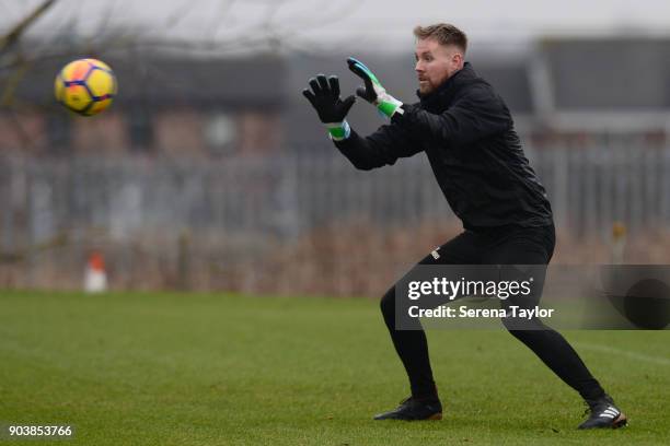 Goalkeeper Rob Elliot during the Newcastle United Training session at the Newcastle United Training Centre on January 11 in Newcastle upon Tyne,...