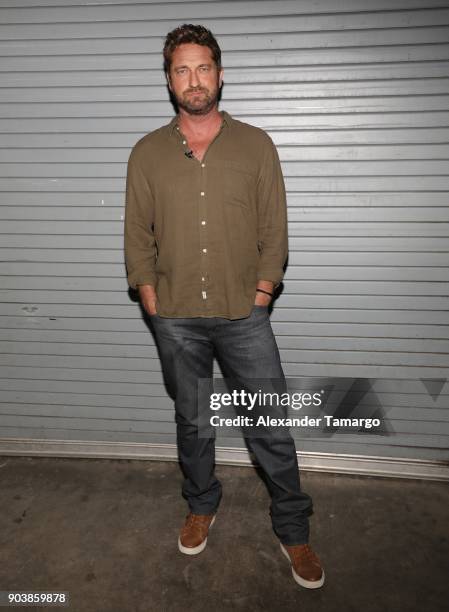 Gerard Butler is seen on the set of "Despierta America" at Univision Studios to promote the film "Den of Thieves" on January 11, 2018 in Miami,...