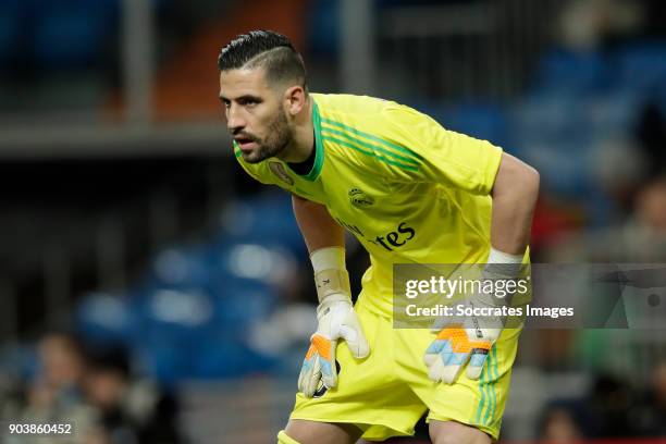 Kiko Casilla of Real Madrid during the Spanish Copa del Rey match between Real Madrid v Numancia on January 10, 2018