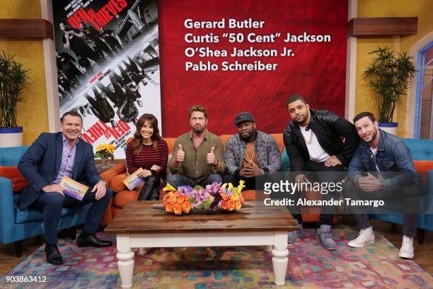 Alan Tacher, Karla Martinez, Gerard Butler, Curtis "50 Cent" Jackson, O'Shea Jackson Jr and Pablo Schreiber are seen on the set of "Despierta...