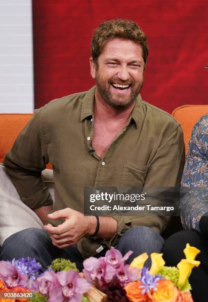 Gerard Butler is seen on the set of "Despierta America" at Univision Studios to promote the film "Den of Thieves" on January 11, 2018 in Miami,...