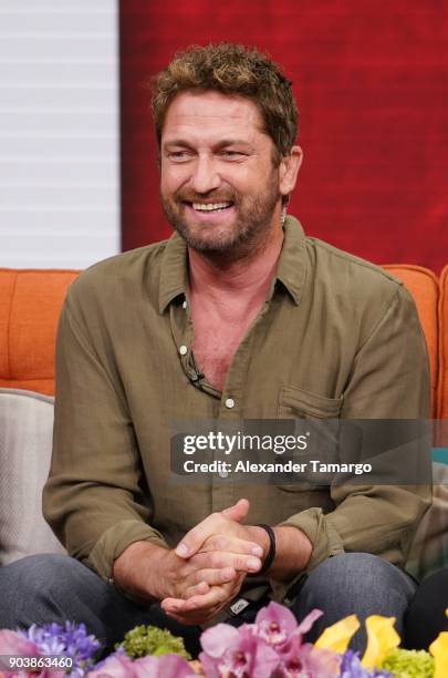 Gerard Butler is seen on the set of "Despierta America" at Univision Studios to promote the film "Den of Thieves" on January 11, 2018 in Miami,...