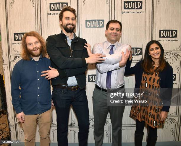 Pat Bishop, Matt Ingebretson, Jake Weisman and Aparna Nancherla attend Build Series to discuss the show "Corporate" at Build Studio on January 11,...