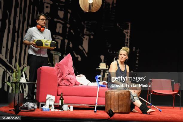 Tanja Wedhorn and Oliver Mommsen during a press rehearsall of the 'Die Tanzstunde' play on January 11, 2018 in Berlin, Germany.