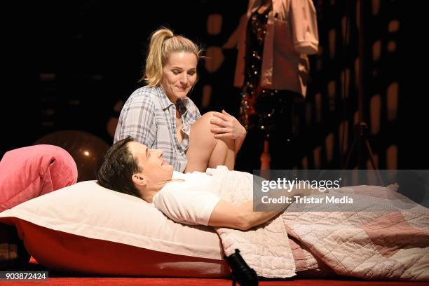 Tanja Wedhorn and Oliver Mommsen during a press rehearsall of the 'Die Tanzstunde' play on January 11, 2018 in Berlin, Germany.