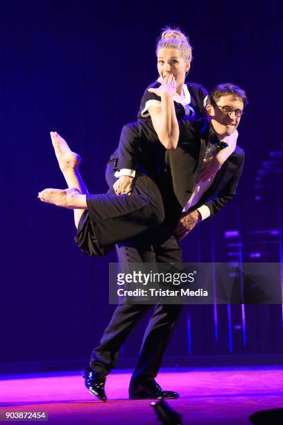 Tanja Wedhorn and Oliver Mommsen during a press rehearsall of the 'Die Tanzstunde' play on January 11, 2018 in Berlin, Germany.