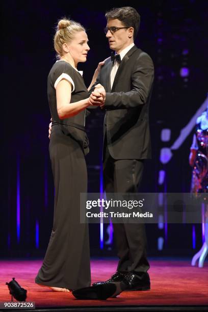 Tanja Wedhorn and Oliver Mommsen during a press rehearsall of the 'Die Tanzstunde' play on January 11, 2018 in Berlin, Germany.