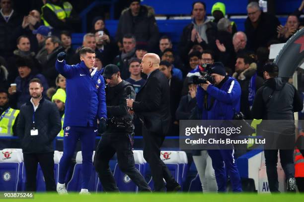 Ross Barkley of Chelsea waves to the crowd at half-time during the Carabao Cup Semi-Final first leg match between Chelsea and Arsenal at Stamford...