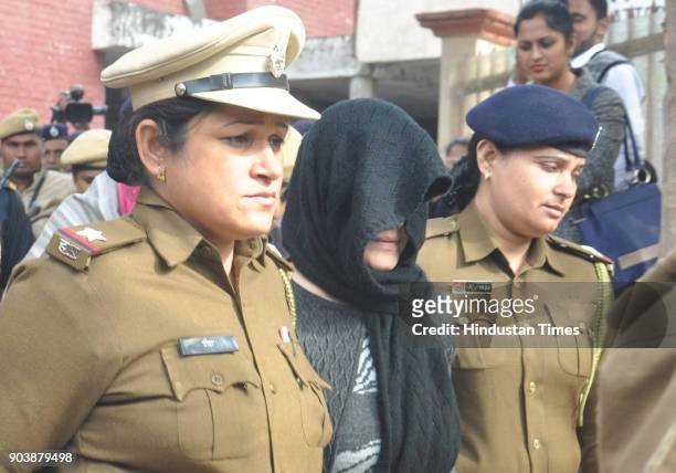 Honeypreet Insan being produced in the court on January 11, 2018 at Panchkula, India. A Panchkula court on Thursday deferred framing charges against...