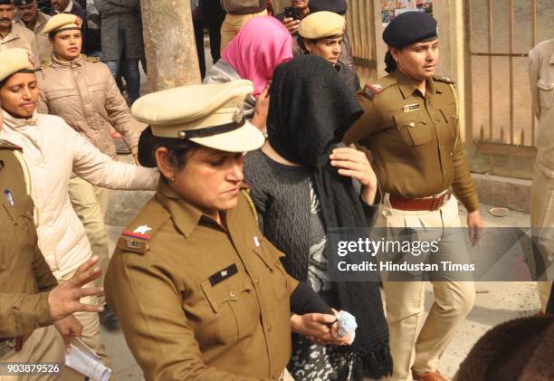 Honeypreet Insan being produced in the court on January 11, 2018 at Panchkula, India. A Panchkula court on Thursday deferred framing charges against...