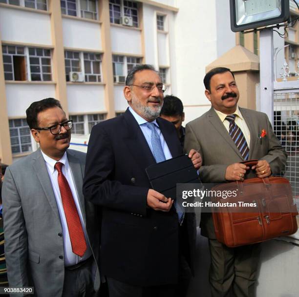 Jammu, India Jammu and Kashmir Finance Minister Haseeb Drabu arrives to present budget 2018-2019 in J&K Legislative Assembly during the budget...