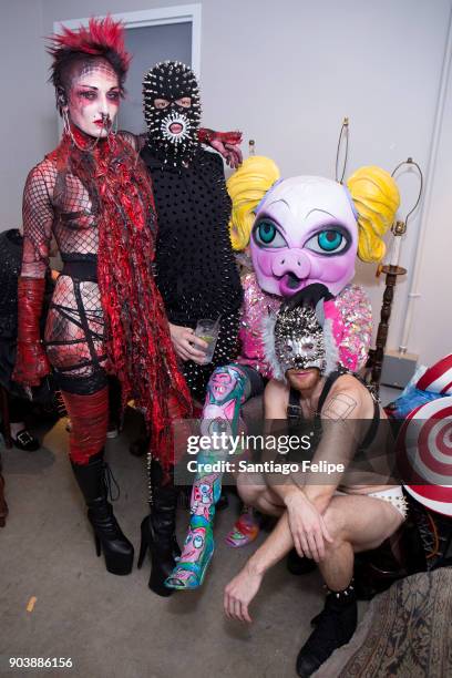 Kristina Kiss, Kyle Brincefield, MX QWERRRK and Tim Young attend the premiere of IFC Films' "Freak Show" after party at Public Arts on January 10,...