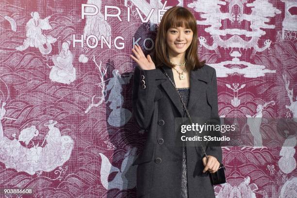 Hong Kong actress Angela Yuen attends the CHANEL 'Mademoiselle Prive' Exhibition Opening Event on January 11, 2018 in Hong Kong, Hong Kong.