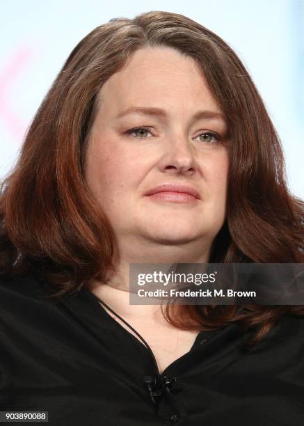 Catherine Oldfield of the television show Trauma speaks onstage during the BritBox portion of the 2018 Winter Television Critics Association Press...