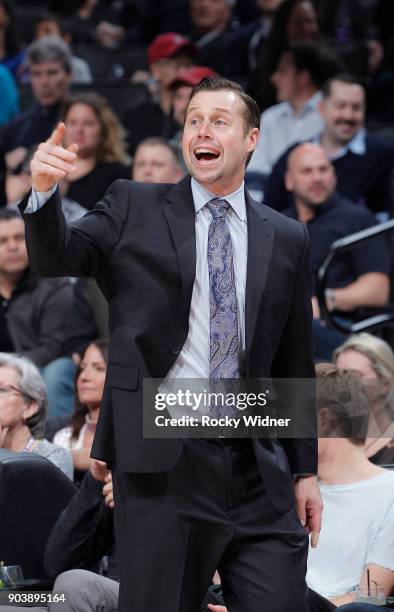 Head coach Dave Joerger of the Sacramento Kings coaches against the Denver Nuggets on January 6, 2018 at Golden 1 Center in Sacramento, California....