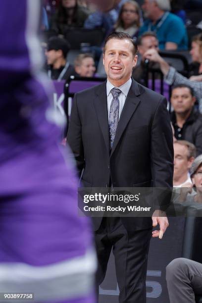 Head coach Dave Joerger of the Sacramento Kings coaches against the Denver Nuggets on January 6, 2018 at Golden 1 Center in Sacramento, California....