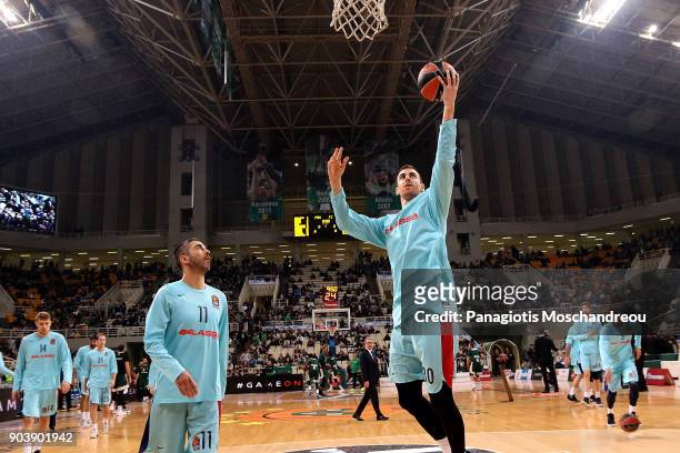 Victor Claver, #30 of FC Barcelona Lassa warm up before the 2017/2018 Turkish Airlines EuroLeague Regular Season Round 17 game between Panathinaikos...