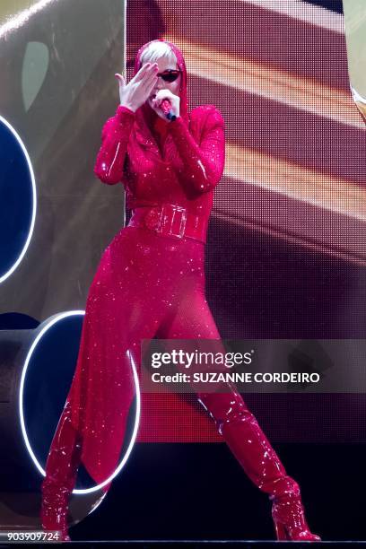 Singer-songwriter Katy Perry performs live in concert on her 'Witness' The Tour event held at the AT&T Center on January 10, 2018 in San Antonio,...