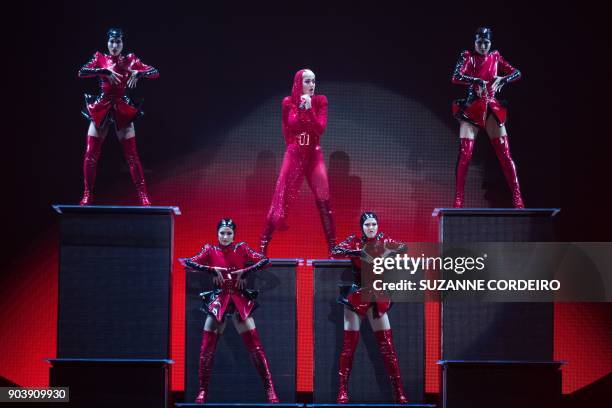 Singer-songwriter Katy Perry performs live in concert on her 'Witness' The Tour event held at the AT&T Center on January 10, 2018 in San Antonio,...