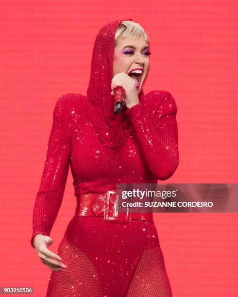 Singer-songwriter Katy Perry performs live in concert on her 'Witness' The Tour event held at the AT&T Center on January 10, 2018 in San Antonio,...