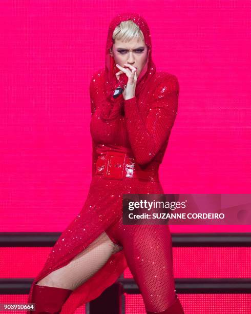 Singer-songwriter Katy Perry performs live in concert on her 'Witness' The Tour event held at the AT&T Center on January 10, 2018 in San Antonio,...