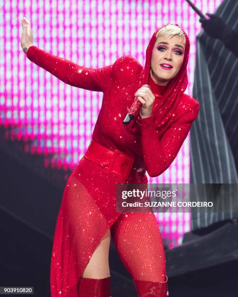 Singer-songwriter Katy Perry performs live in concert on her 'Witness' The Tour event held at the AT&T Center on January 10, 2018 in San Antonio,...