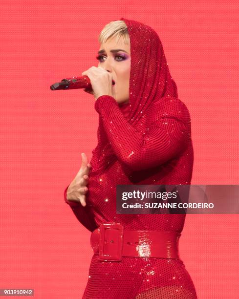 Singer-songwriter Katy Perry performs live in concert on her 'Witness' The Tour event held at the AT&T Center on January 10, 2018 in San Antonio,...