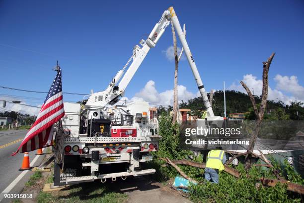 puerto rico recovery, dec., 2017 - hurricane recovery stock pictures, royalty-free photos & images