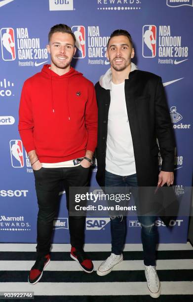 Jack Butland and Geoff Cameron attend the Philadelphia 76ers and Boston Celtics London game at The O2 Arena on January 11, 2018 in London, England.