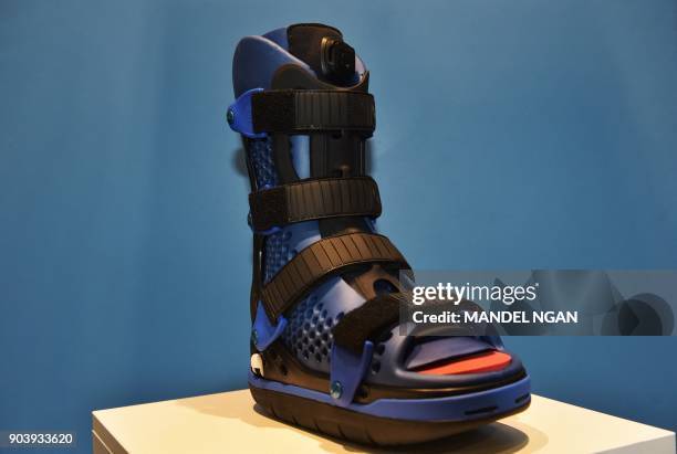 The Sensoria Motus smart boot for diabetes patients is seen during CES 2018 in Las Vegas on January 11, 2018. Large crowds pack the 2018 Consumer...