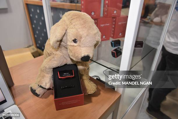 The Jagger & Lewis emotional and activity tracker for dogs is seen at the Eureka Park startups area during CES 2018 in Las Vegas on January 11, 2018....