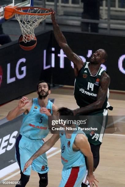 James Gist, #14 of Panathinaikos Superfoods Athens in action during the 2017/2018 Turkish Airlines EuroLeague Regular Season Round 17 game between...