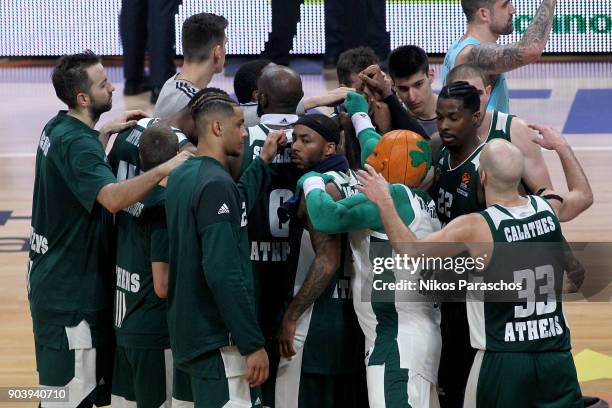 Players of Panathinaikos Superfoods Athens react after the final whistle during the 2017/2018 Turkish Airlines EuroLeague Regular Season Round 17...