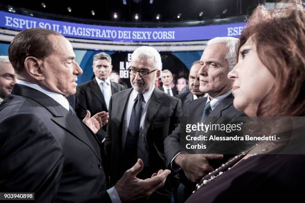 Former Italian Prime Minister and leader of Forza Italia Party Silvio Berlusconi attends the debate show Porta a Porta at RAIÕs Broadcasting studios...