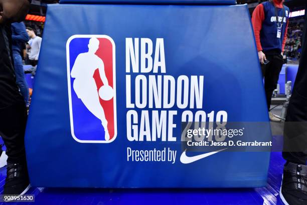 A generic basketball photo of the NBA London Basketball game signage on January 11, 2018 at The O2 Arena in London, England as part of the 2018 NBA...