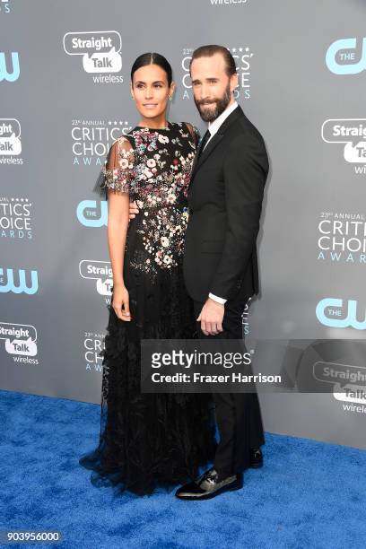 Actors Maria Dolores Dieguez and Joseph Fiennes attend The 23rd Annual Critics' Choice Awards at Barker Hangar on January 11, 2018 in Santa Monica,...