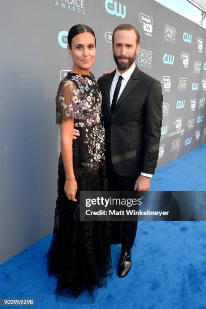 Actors Maria Dolores Dieguez and Joseph Fiennes attend The 23rd Annual Critics' Choice Awards at Barker Hangar on January 11, 2018 in Santa Monica,...