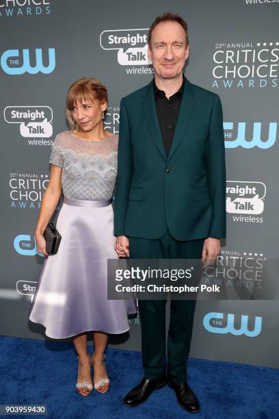 Actor David Thewlis and guest attend The 23rd Annual Critics' Choice Awards at Barker Hangar on January 11, 2018 in Santa Monica, California.